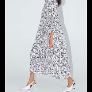 Zara white + black polka dot midi dress | xxl